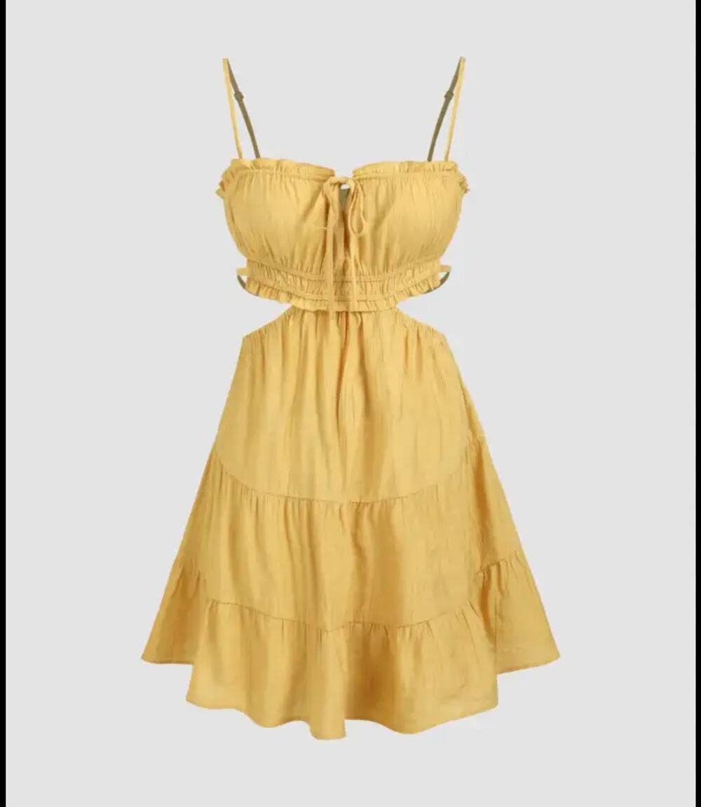 NWT Cider Mustard Yellow Square Neck Tie Back Mini Dress M